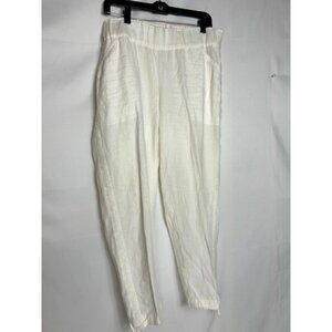 Pure Jill Linen White Pull On Pants Ankle Women's size M Elastic Waist Pockets